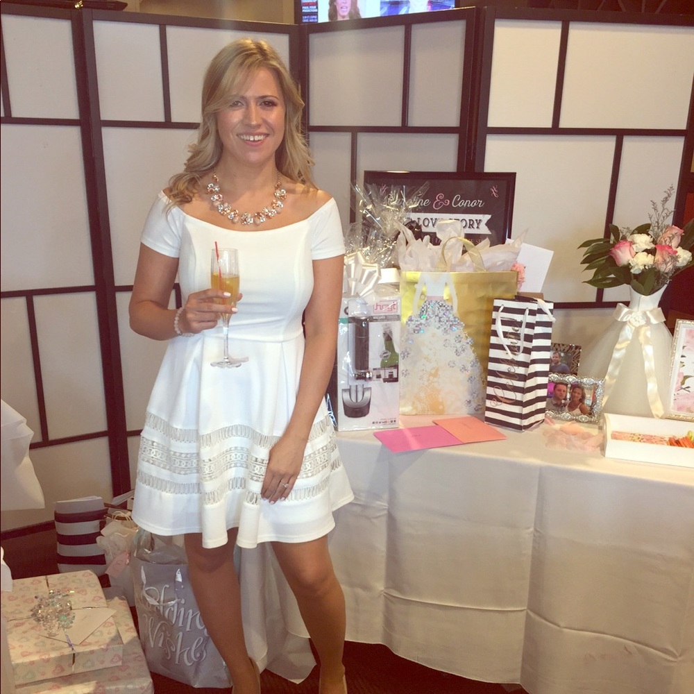 Francesca’s off the shoulder White skater dress
